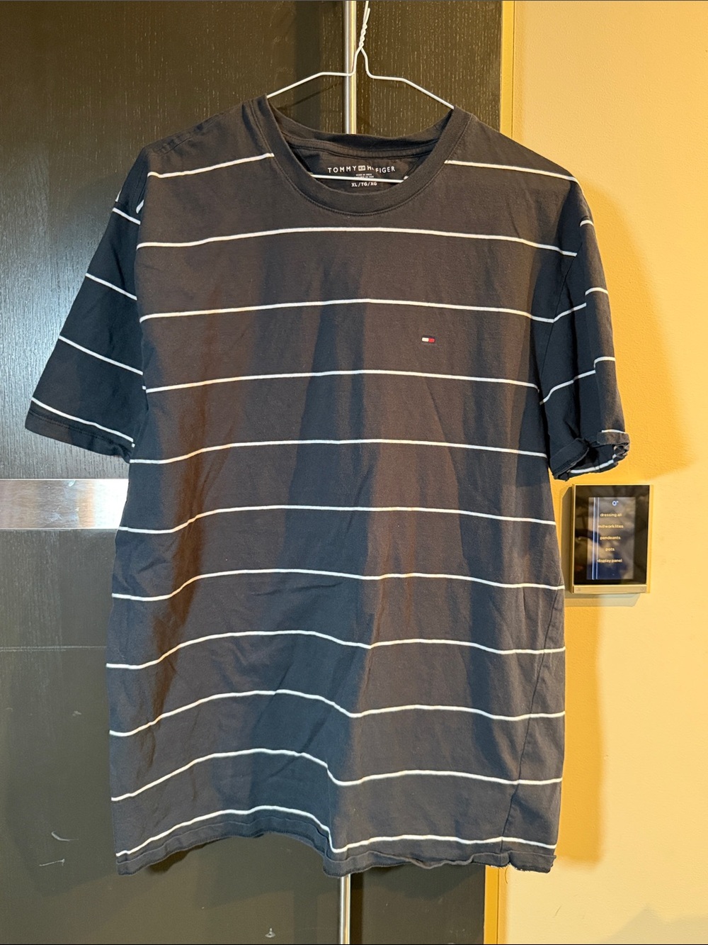 Tommy Hilfiger Men’s Navy and White Striped Crewneck Tee